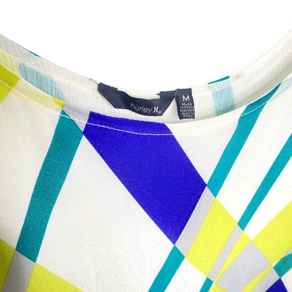 Hurley 100% Silk Multicolored Dropped Waist Lined Ruffle Hem Dress Size Medium - Picture 3 of 9